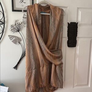 Derek Lam Sleeveless Draped Wrap Dress in Tan and Gray